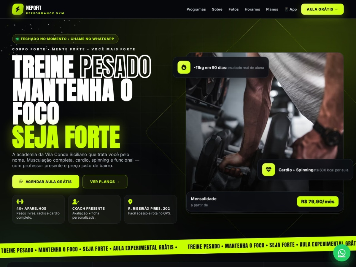 Nepofit Performance - landing page de academia